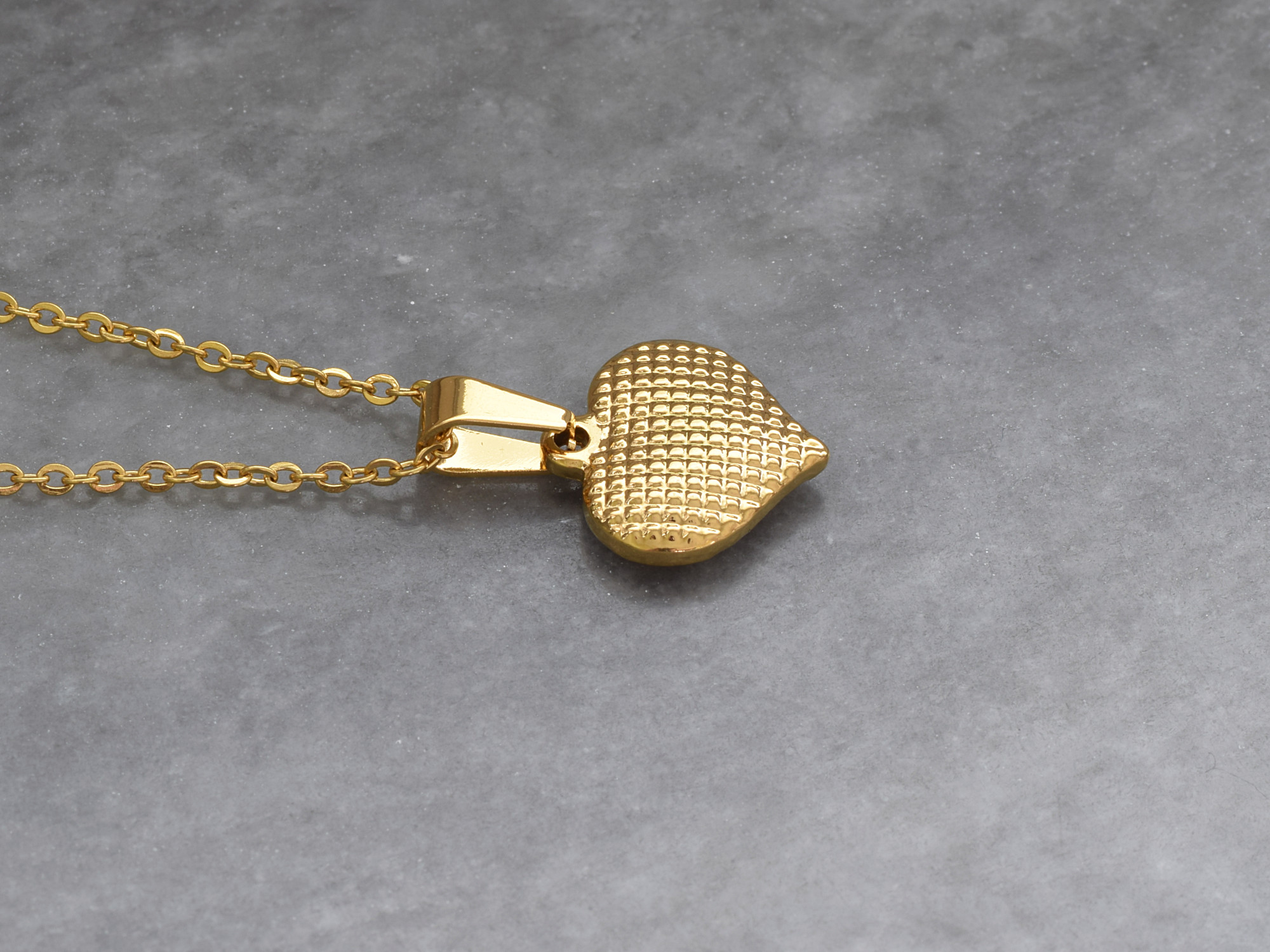 Hjärta med Våffeltextur Halsband i Rostfritt Stål Guld, Kärlek Hänge, Hjärtsmycke i Stål - 2