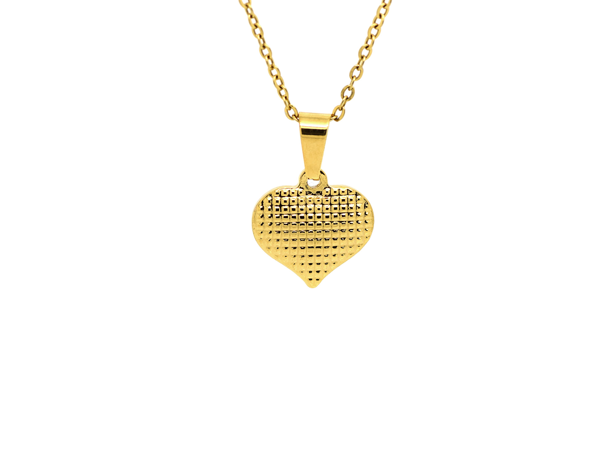 Hjärta med Våffeltextur Halsband i Rostfritt Stål Guld, Kärlek Hänge, Hjärtsmycke i Stål