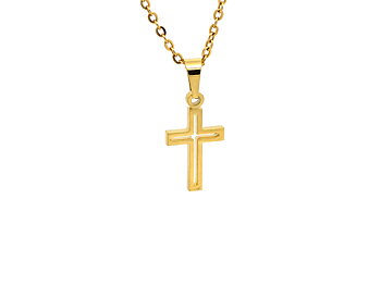 Guld Kors Halsband i Rostfritt Stål, Kristendom Hänge, Dop och Konfirmation Smycke
