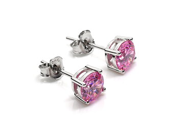 Runda Rosa Cubic Zirconia Örhängen 6 mm i Äkta 925 Silver, Gnistrande Sten Smycke