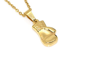 Boxningshandske Halsband i Rostfritt Stål Guld, Boxare Hänge, Sport Accessoar, Boxning Smycke
