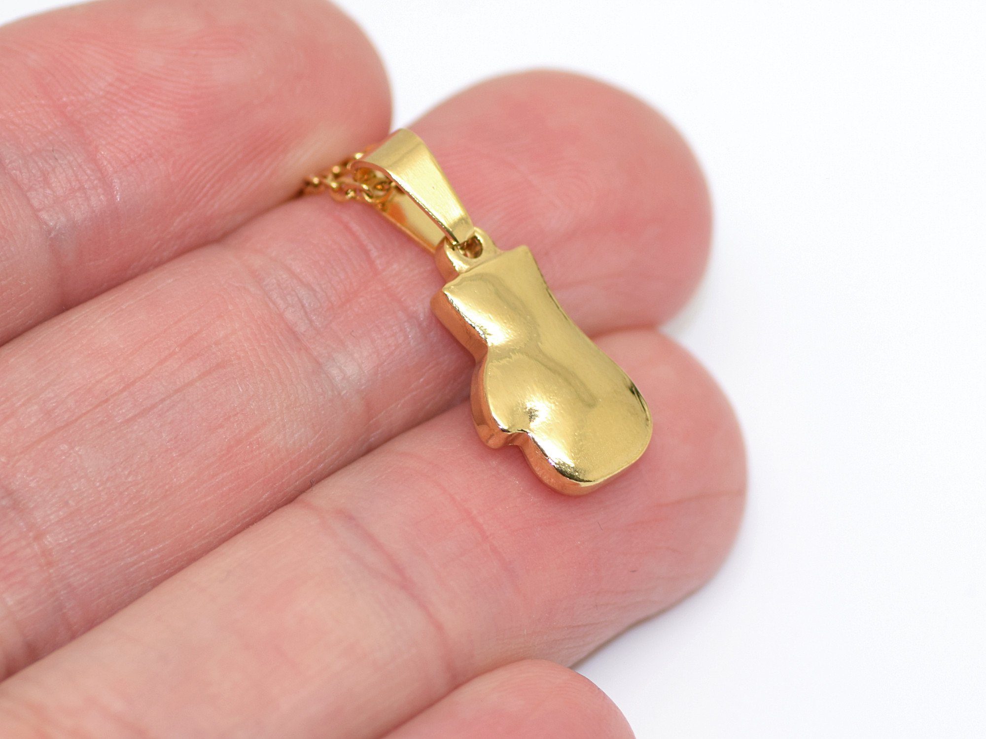 Boxningshandske Halsband i Rostfritt Stål Guld, Boxare Hänge, Sport Accessoar, Boxning Smycke - 2