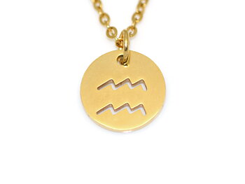 Vattumannen Stjärntecken Halsband i Rostfritt Stål Guld, Gyllene Zodiak Hänge, Födelsedag Smycke