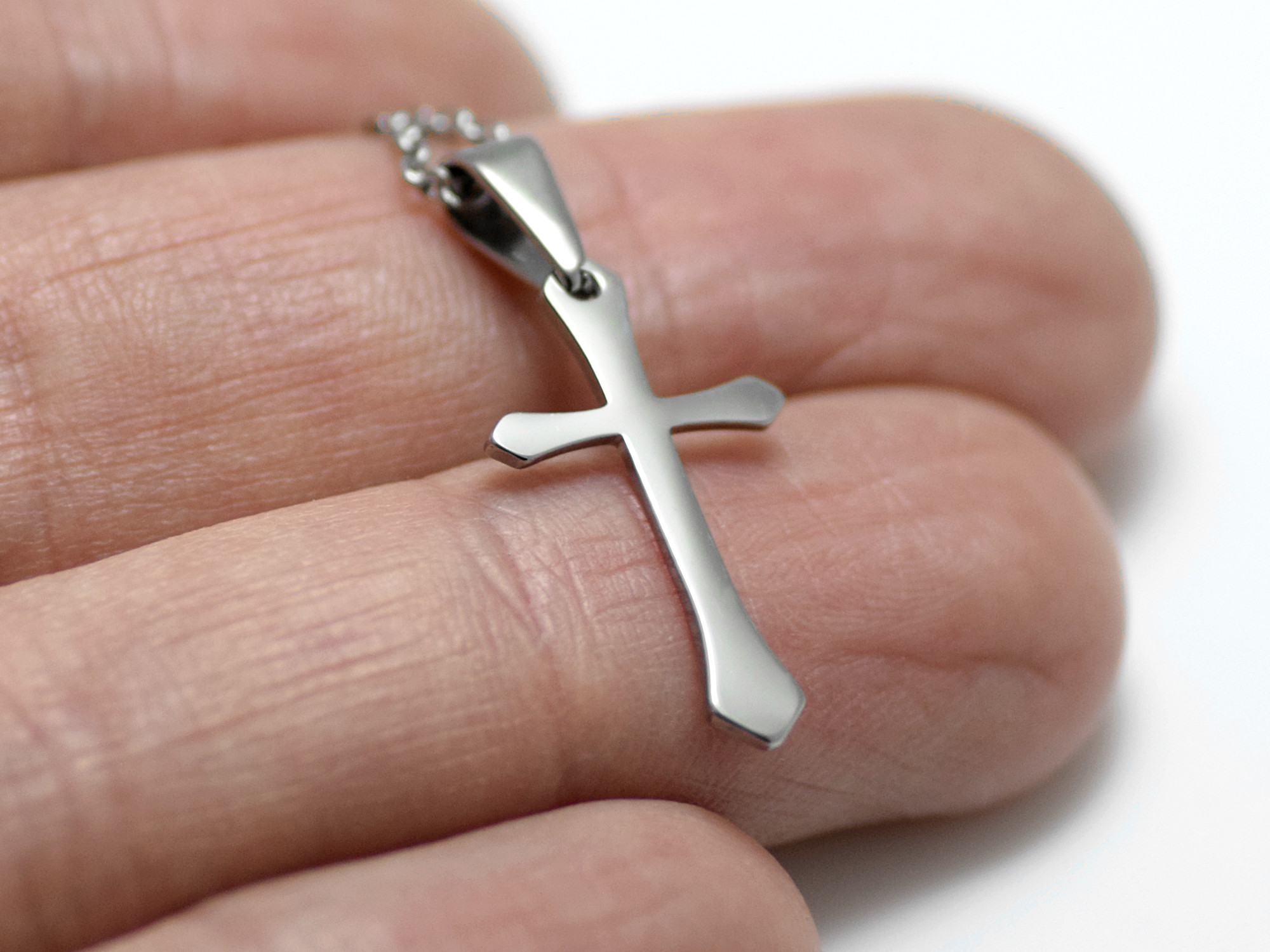 Kors Halsband i Rostfritt Stål, Konfirmationsgåva Hänge, Dop och Konfirmation Smycke - 3