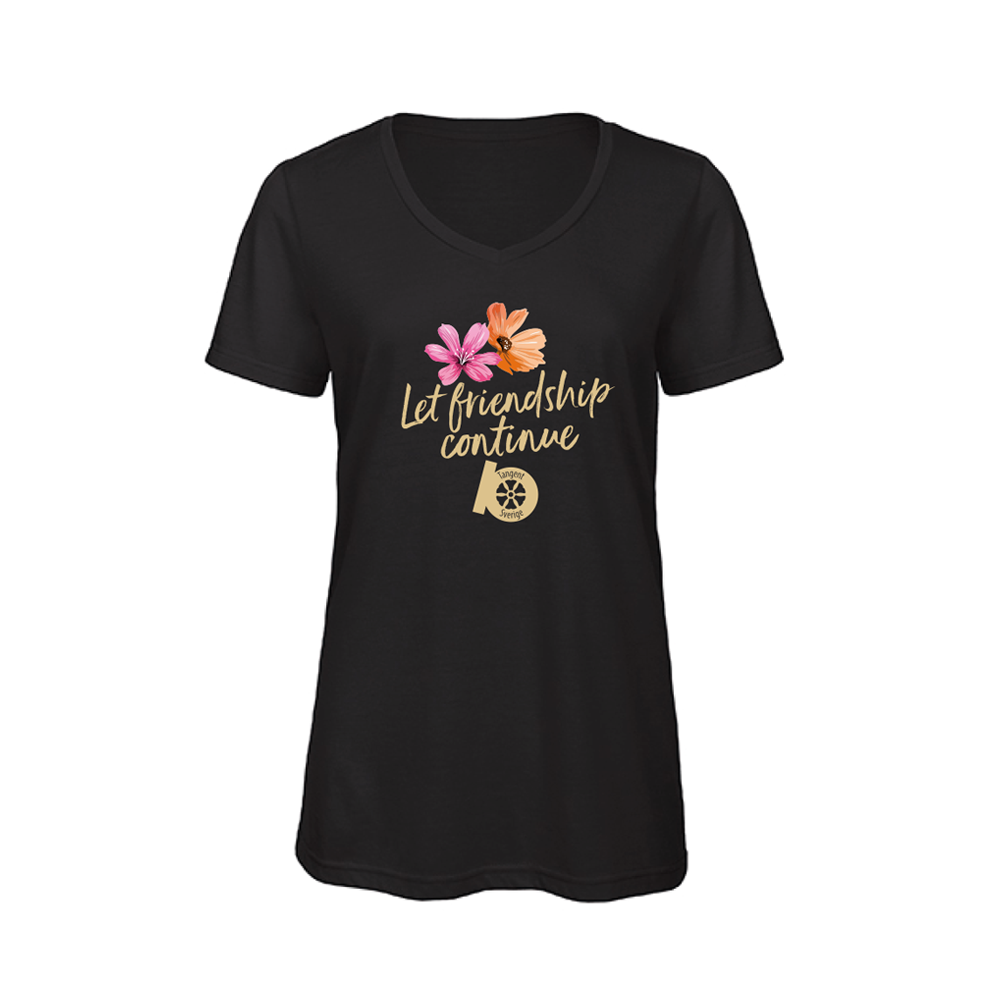 T-shirt v-hals "Let friendship Continue" med tryck