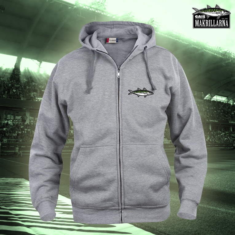 Hoodie zip m. broderad Makrill