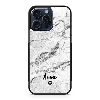 iPhone 15 Pro Max Custom Skal - Vit Marmor Namn