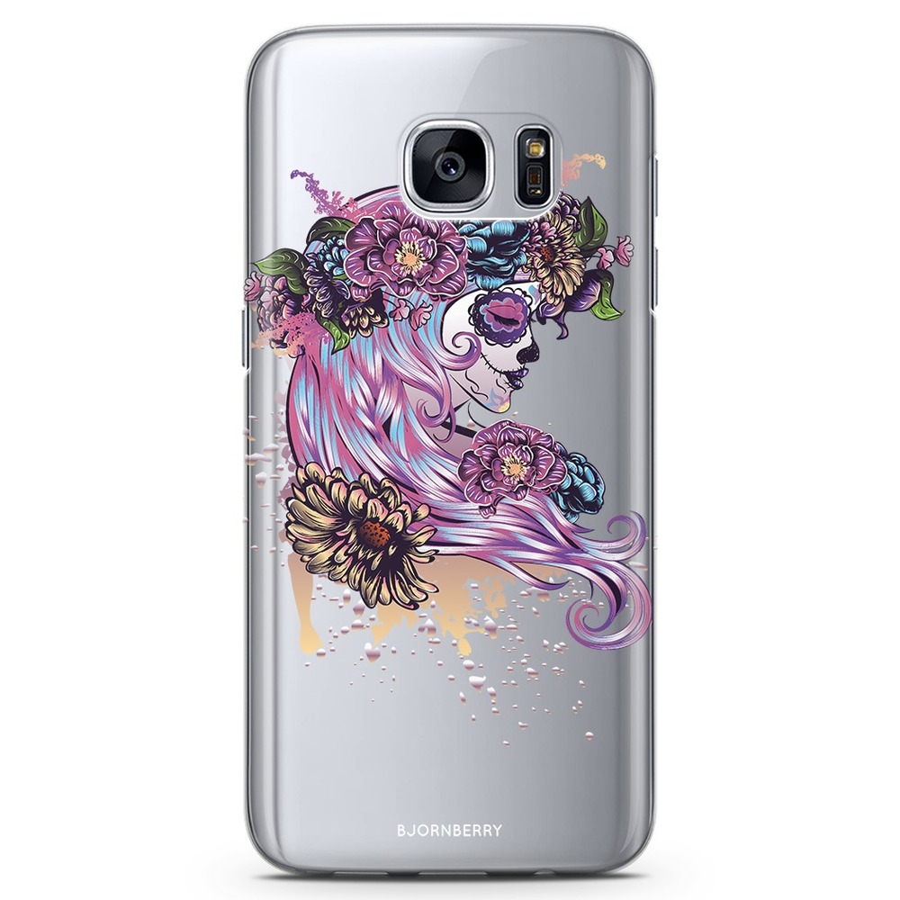 Samsung Galaxy S7 Edge TPU Case - Skull Girl Flowers