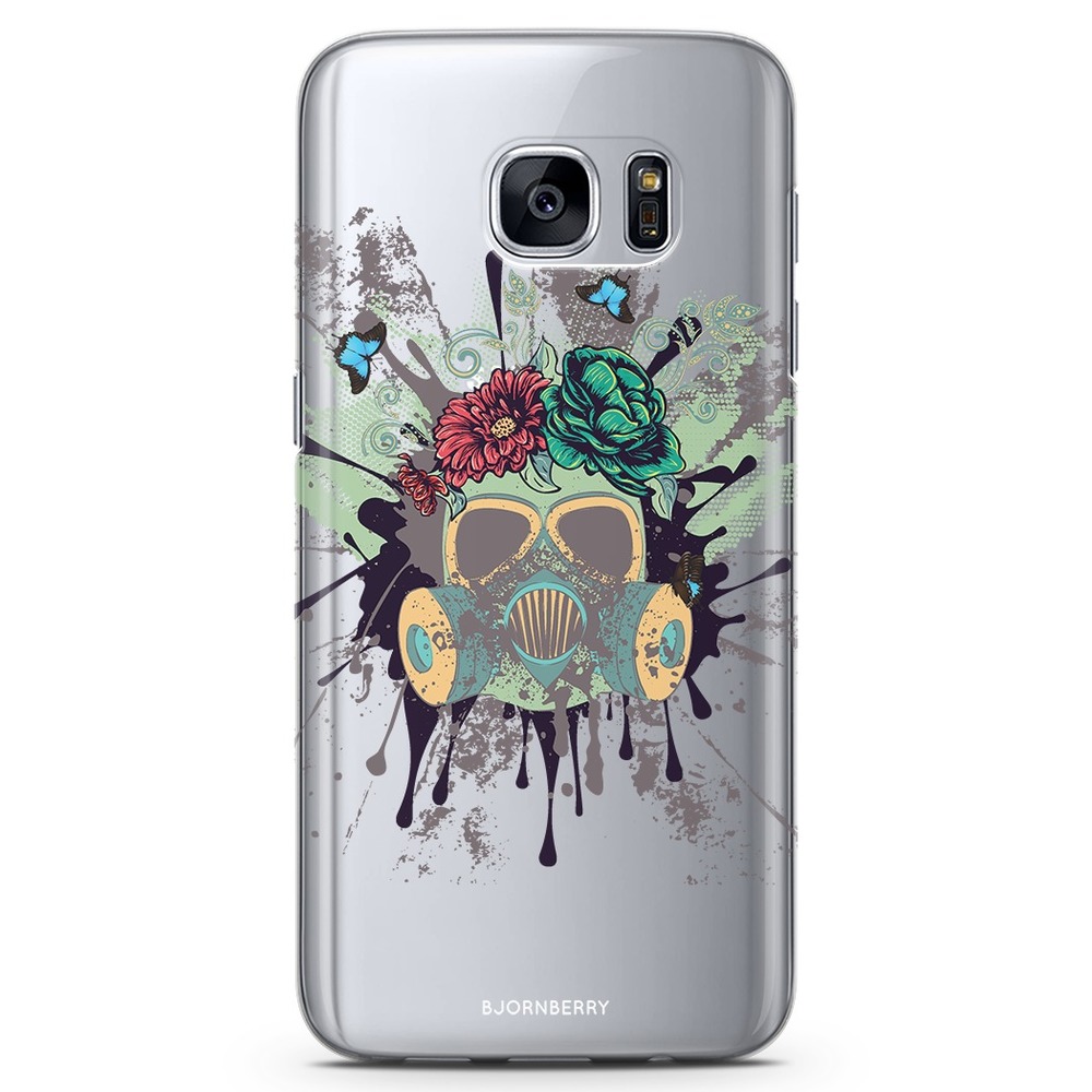 Samsung Galaxy S7 Edge TPU Case - Gas Mask Flowers