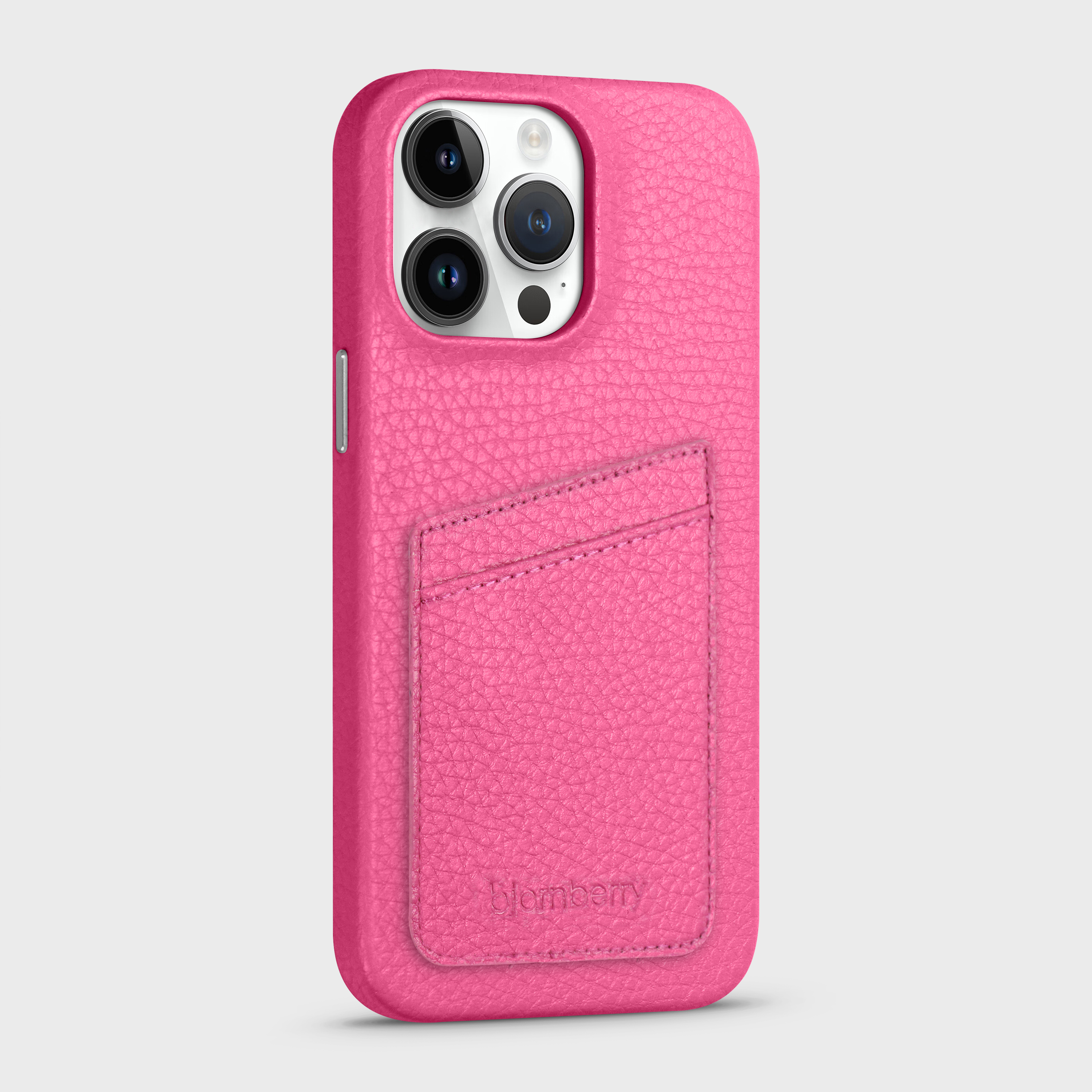 iPhone 15 Pro Max Leather Case with Card Holder - Cerise