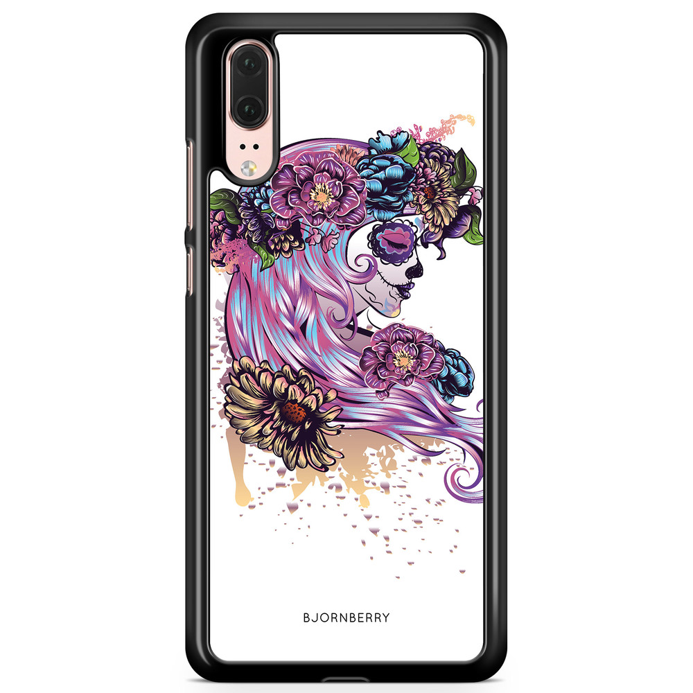Huawei P20 Case - Skull Girl Flowers