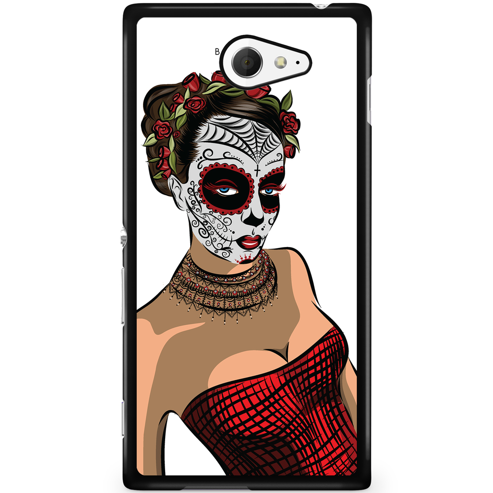Sony Xperia M2 Aqua Case - Skull Mask Flowers