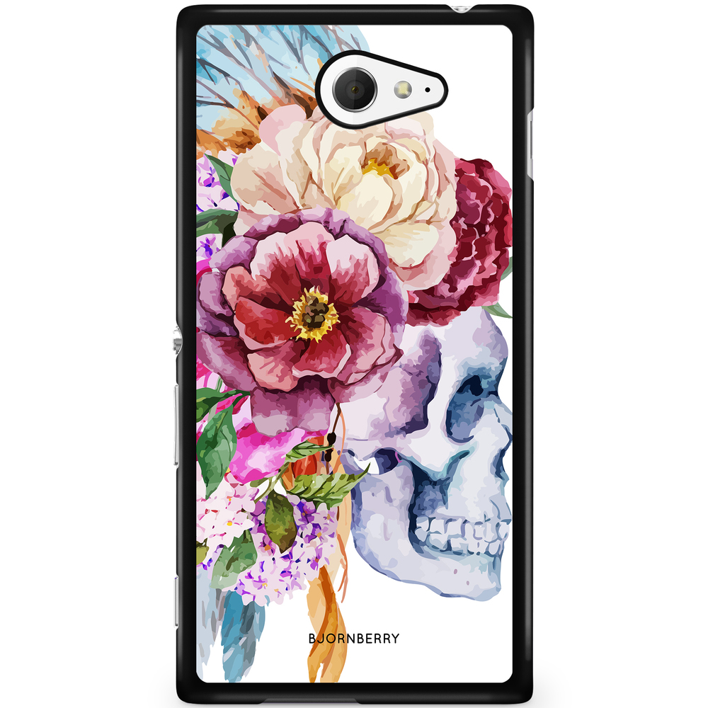 Sony Xperia M2 Aqua Case - Skull & Flowers
