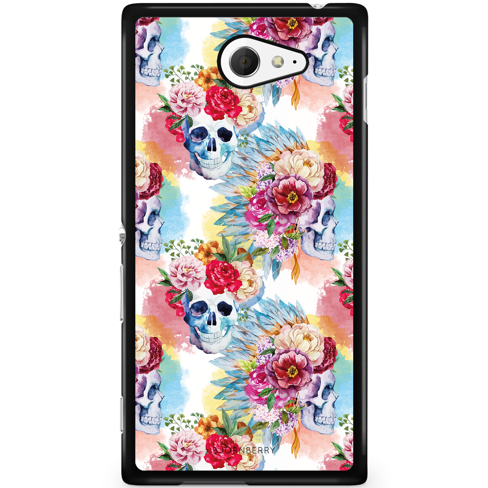 Sony Xperia M2 Aqua Case - Skulls And Flowers