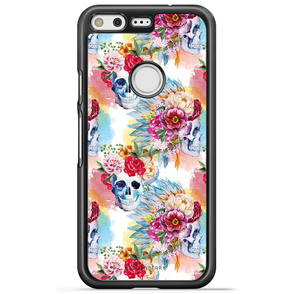 Google Pixel Case - Skulls And Flowers