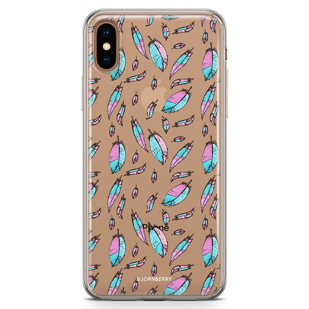 iPhone Xs Max Fashion Case - Pink/Blue Feathers