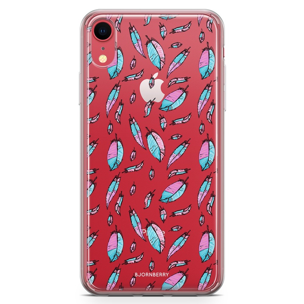 iPhone XR Fashion Case - Pink/Blue Feathers