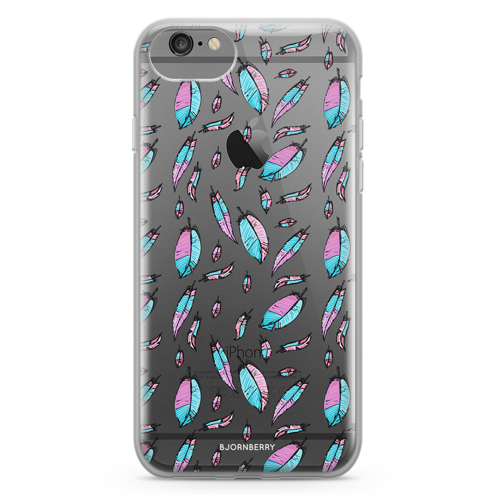 iPhone 6/6s Fashion Case - Pink/Blue Feathers