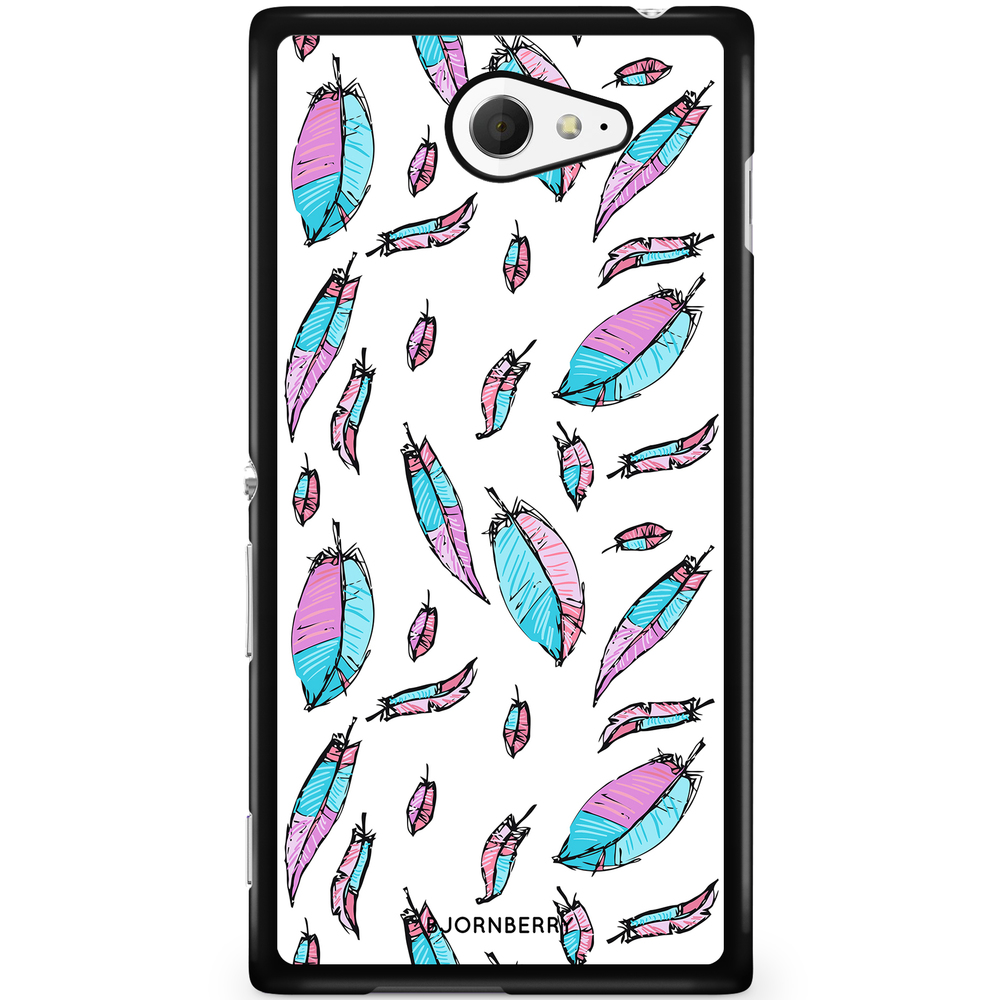 Sony Xperia M2 Aqua Case - Pink/Blue Feathers