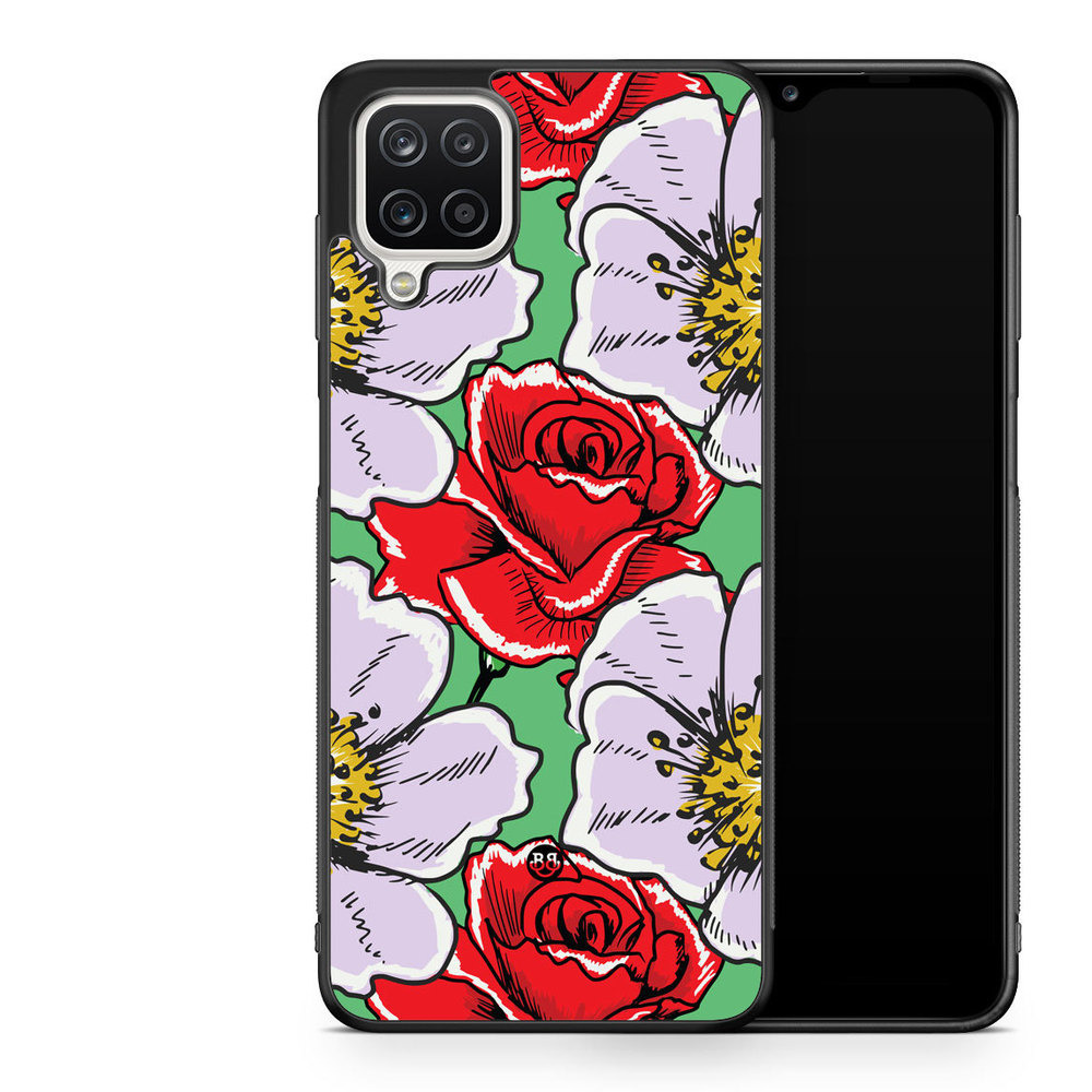 Samsung Galaxy A12 Case - Red & White Floral
