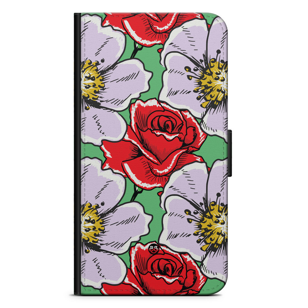 iPhone 14 Wallet Case - Red & White Floral
