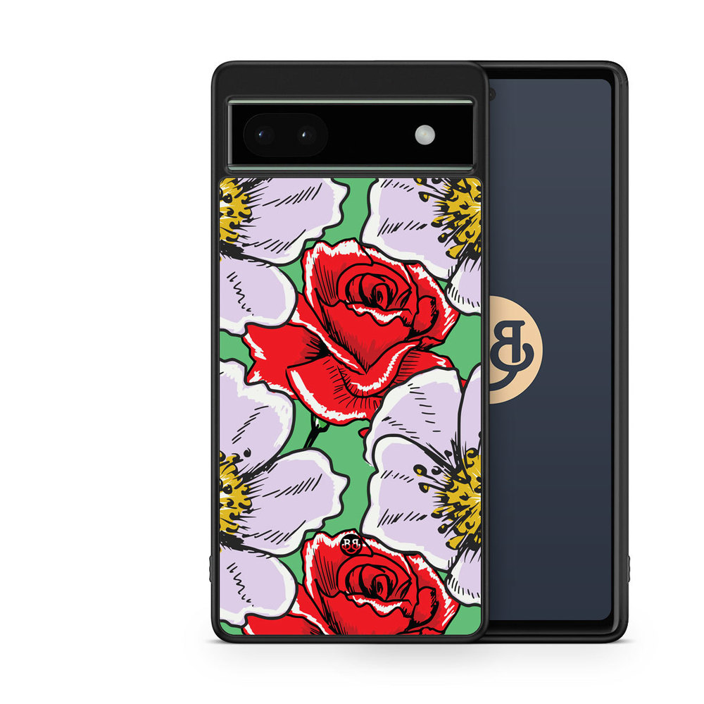 Google Pixel 6a Case - Red & White Floral