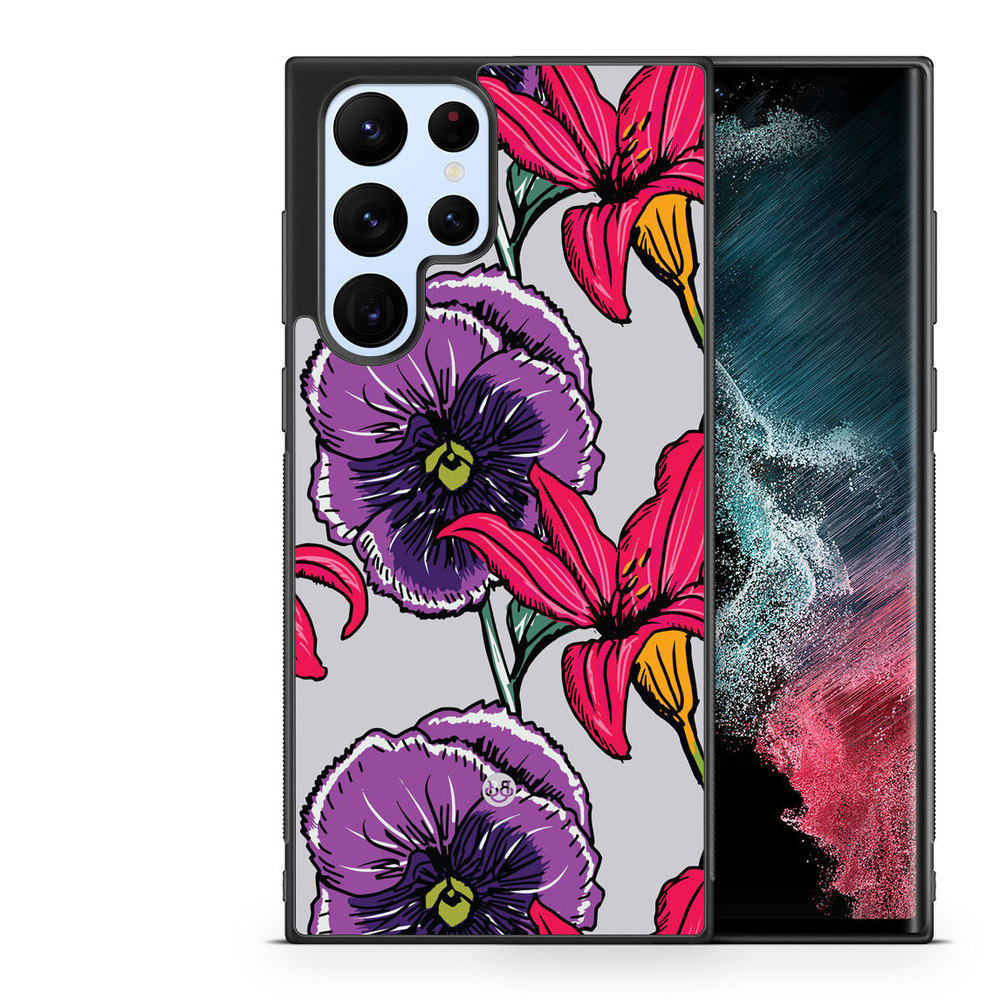 Samsung Galaxy S22 Ultra 5G Skal - Lila/Cerise Blomster