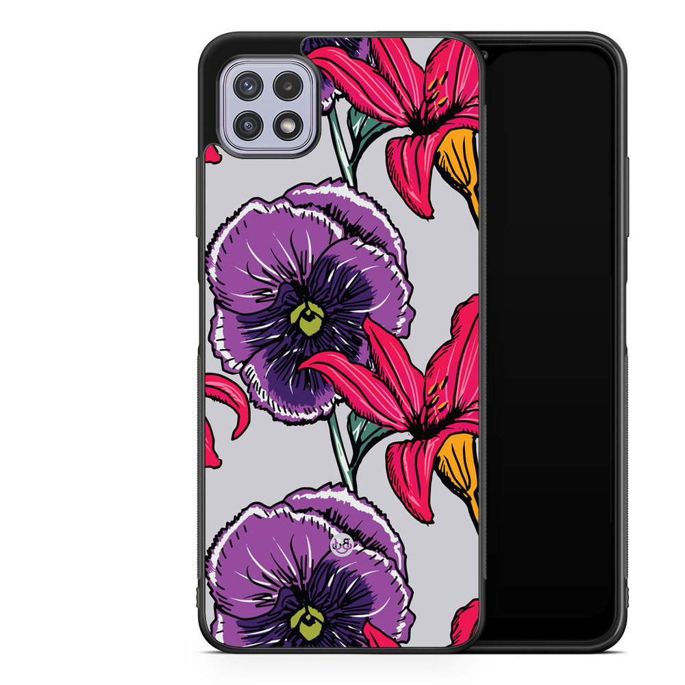Samsung Galaxy A22 4G Skal - Lila/Cerise Blomster