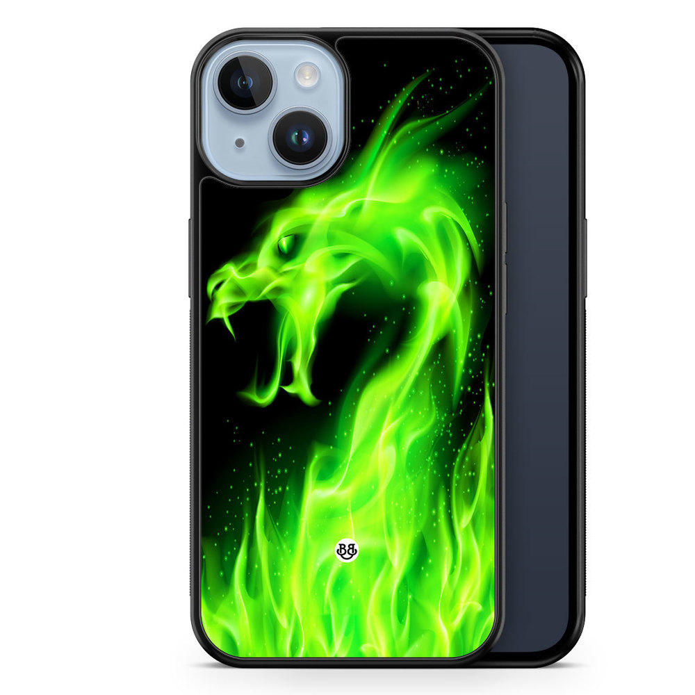 iPhone 14 Plus Case - Green Flames Dragon