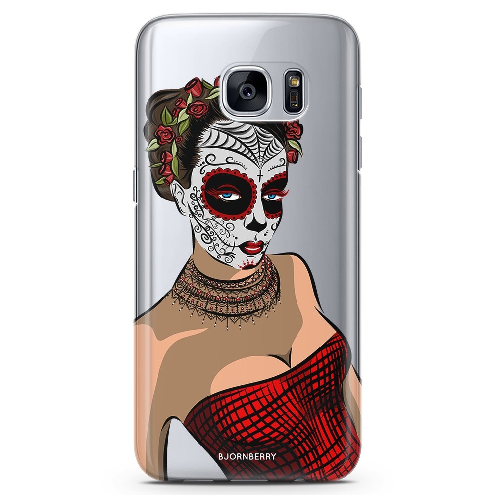 Samsung Galaxy S6 Edge TPU Case - Skull Mask Flowers