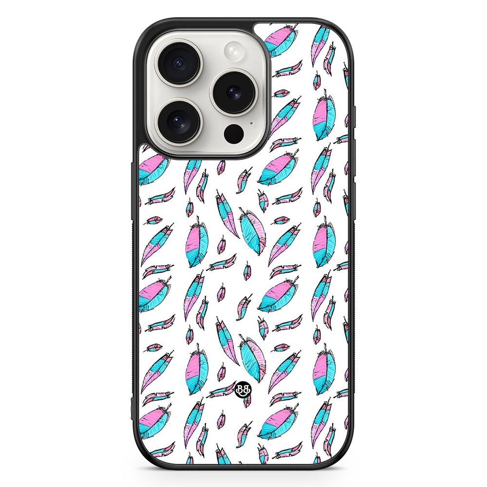 iPhone 15 Pro Case - Pink/Blue Feathers