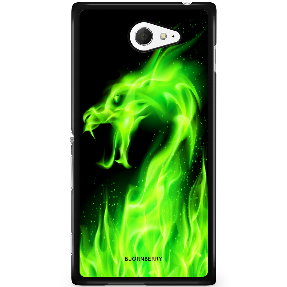 Sony Xperia M2 Aqua Case - Green Flames Dragon