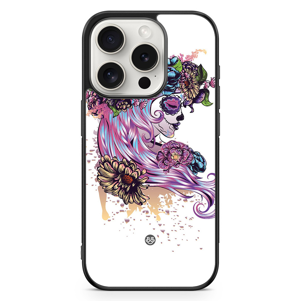 iPhone 15 Pro Case - Skull Girl Flowers