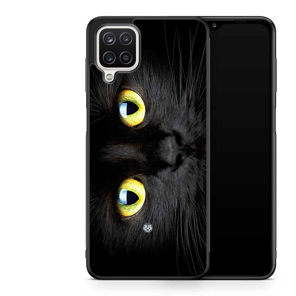 Samsung Galaxy A12 Case - Black Cat Close up