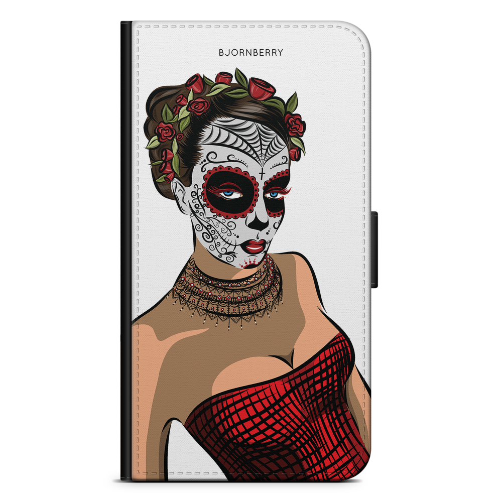 Sony Xperia X Performance Wallet Case - Skull Mask Flowers