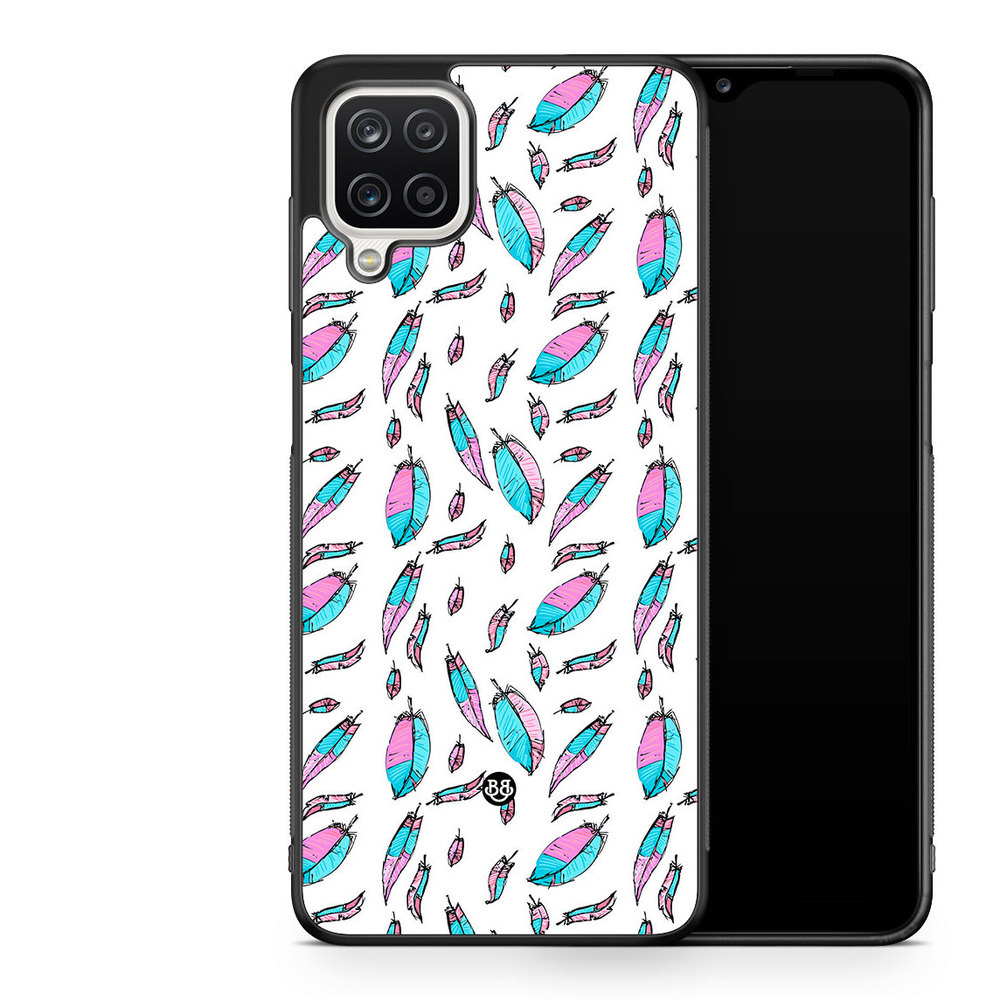Samsung Galaxy A12 Case - Pink/Blue Feathers