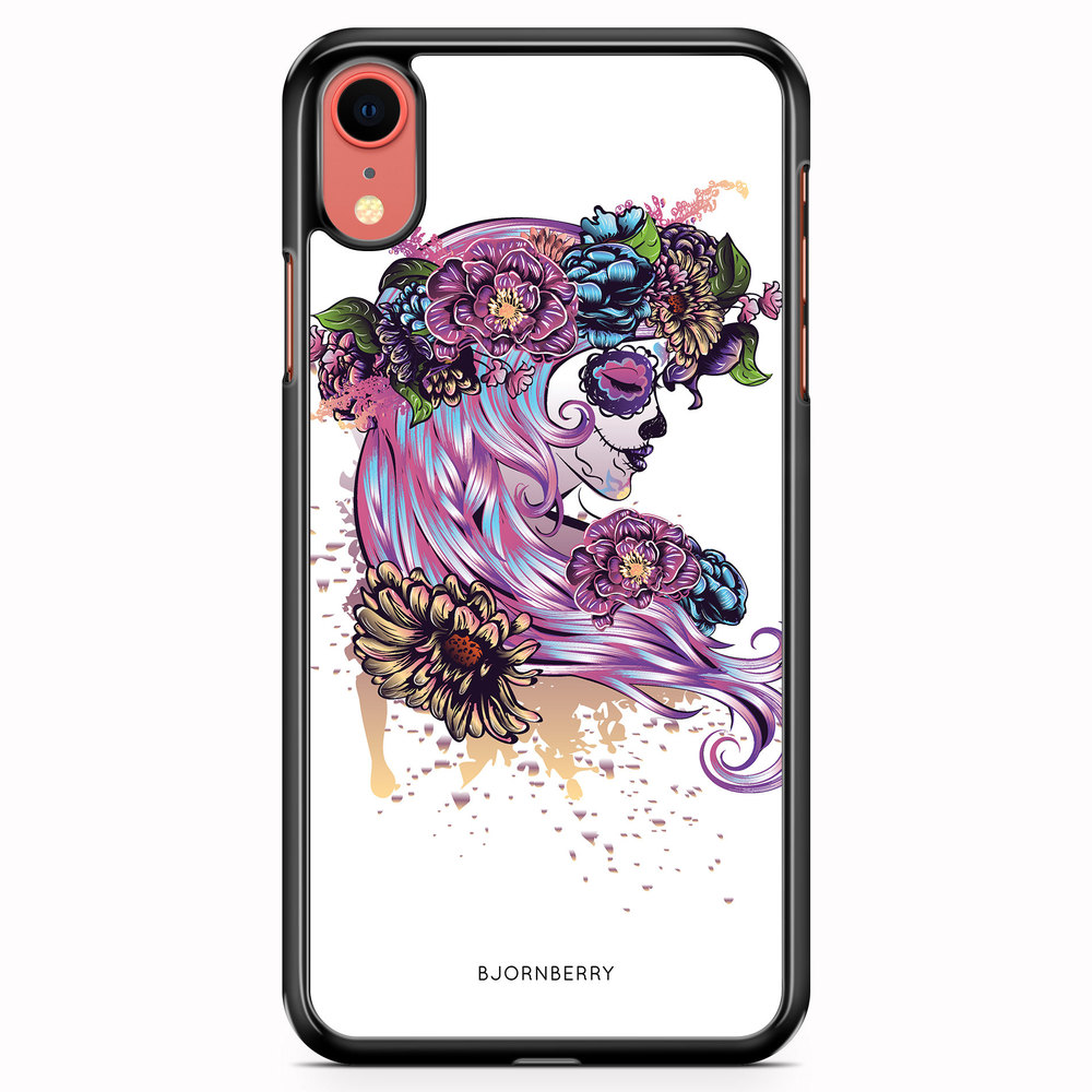 iPhone XR Case - Skull Girl Flowers