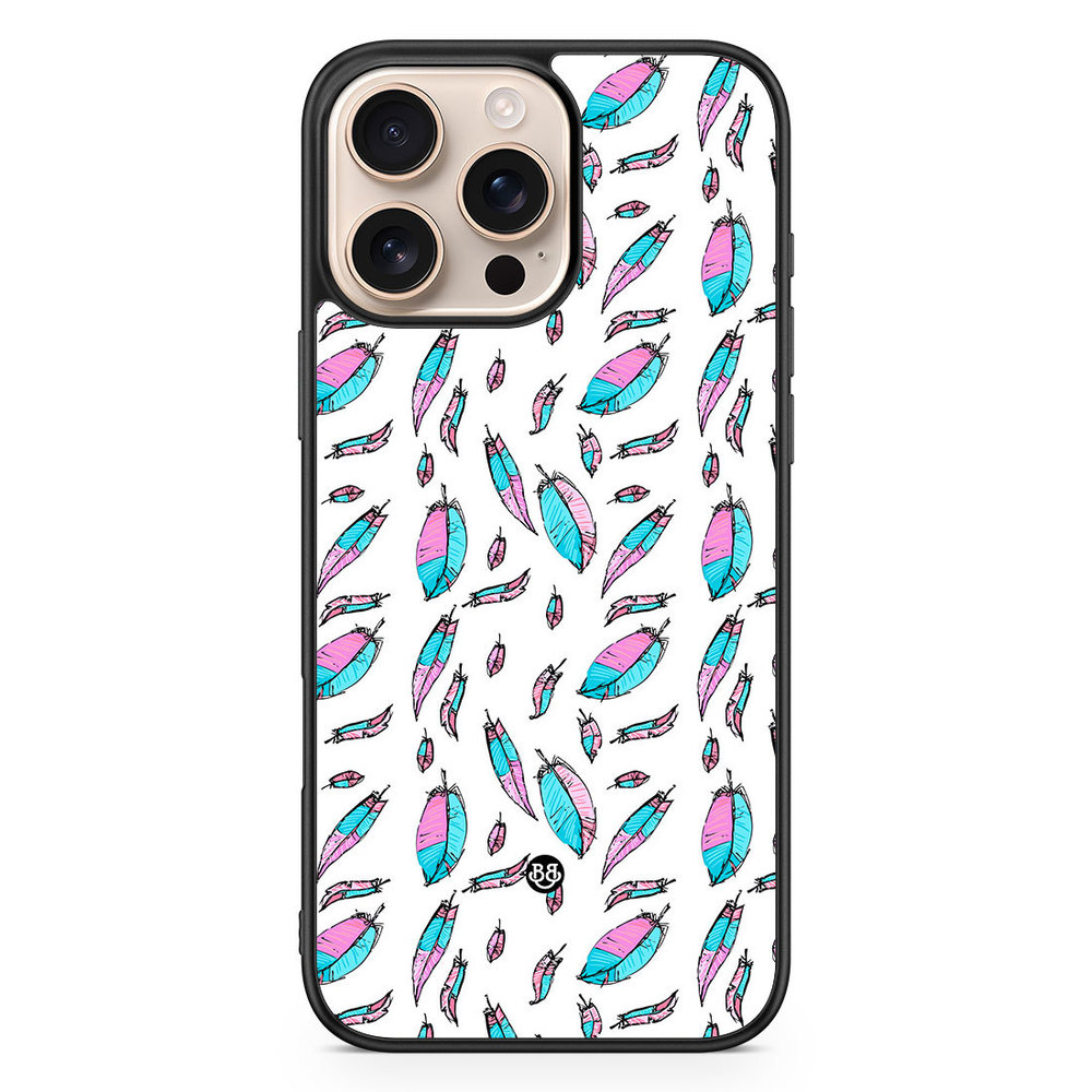 iPhone 16 Pro Max Case - Pink/Blue Feathers