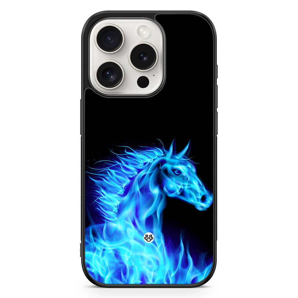 iPhone 15 Pro Case - Flames Horse Blue