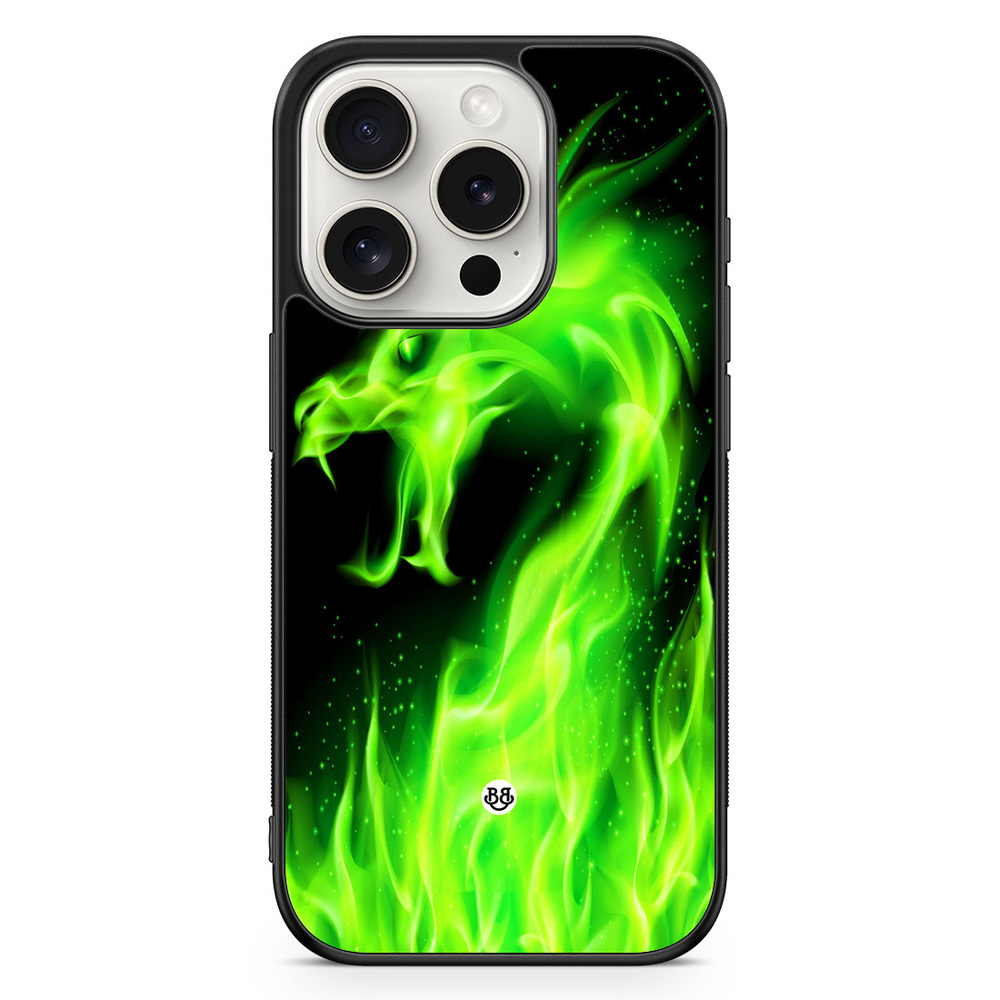 iPhone 15 Pro Case - Green Flames Dragon