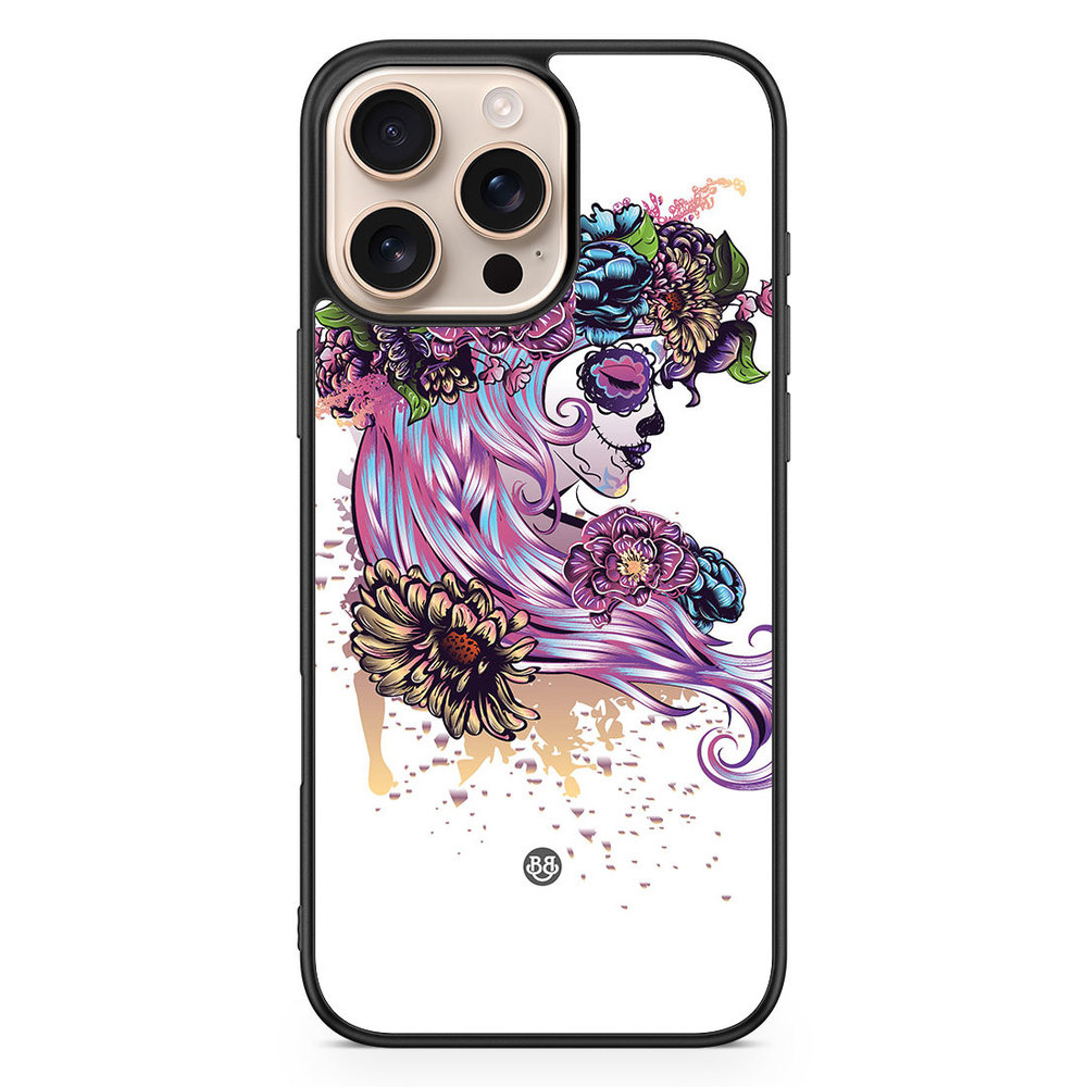 iPhone 16 Pro Max Case - Skull Girl Flowers