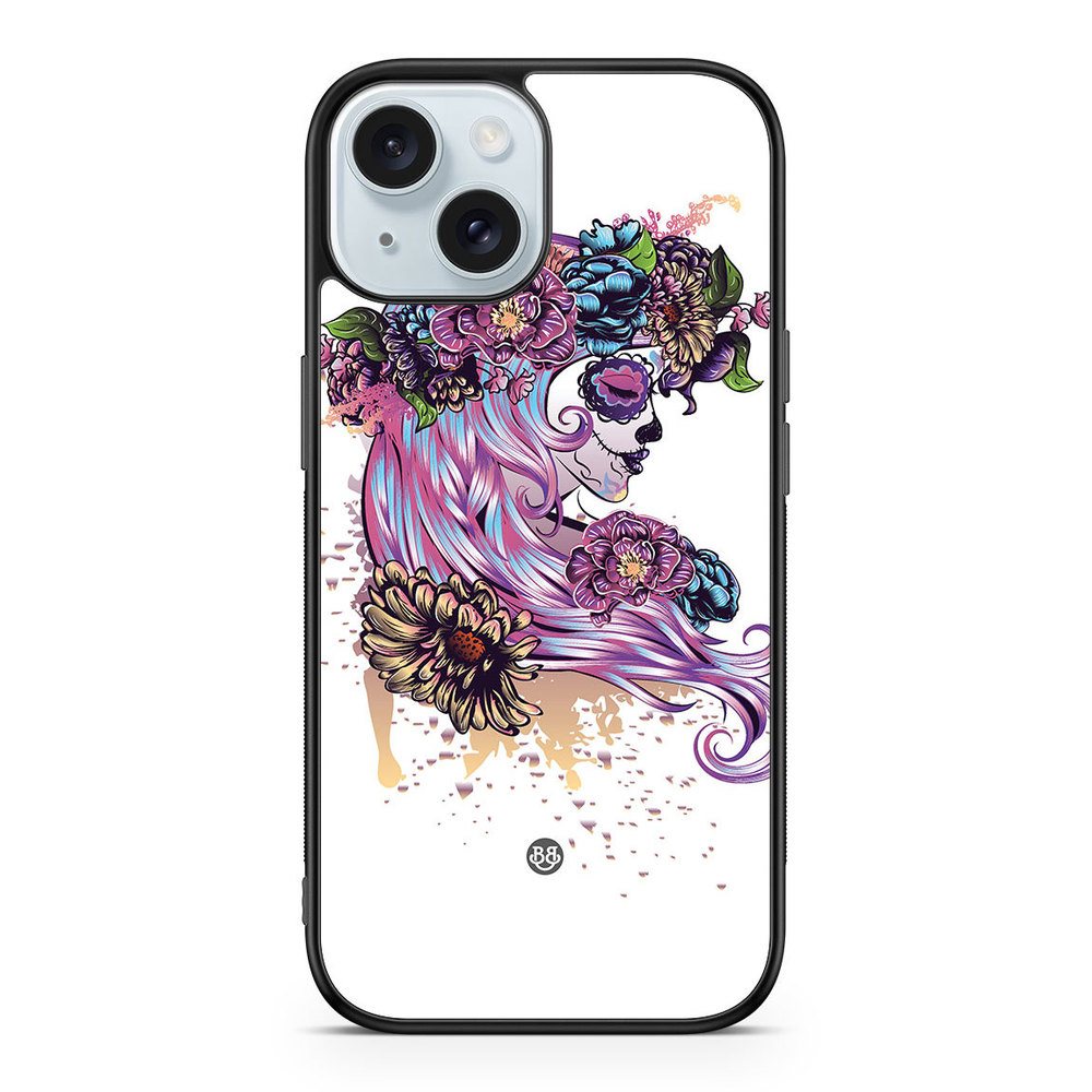 iPhone 15 Case - Skull Girl Flowers