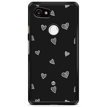 Google Pixel 2 XL Skal - Black & White Hearts