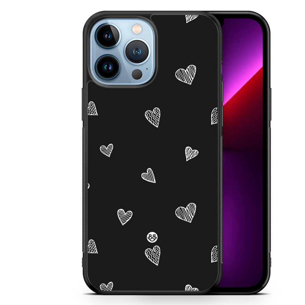 iPhone 13 Pro Max Case - Black & White Hearts