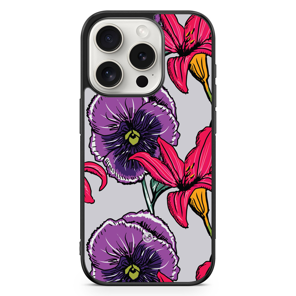 iPhone 15 Pro Case - Purple/Cerise Floral