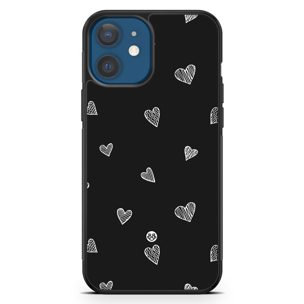 iPhone 12 Mini Case - Black & White Hearts