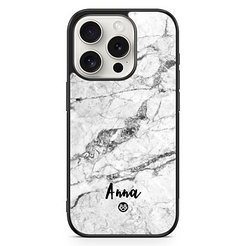 iPhone 15 Pro Custom Skal - Vit Marmor Namn