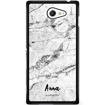 Sony Xperia M2 Aqua Skal Custom - Vit Marmor Namn