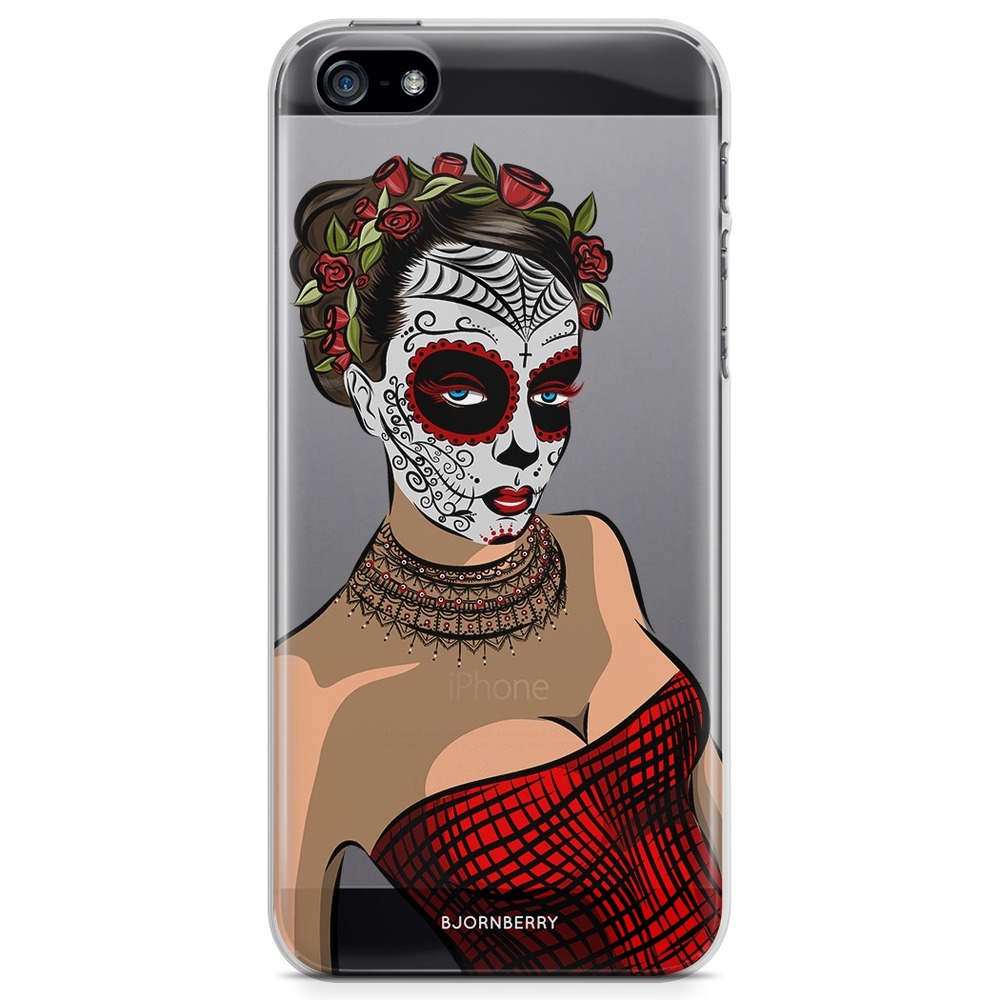 iPhone 5/5S/SE (2016) TPU Case - Skull Mask Flowers