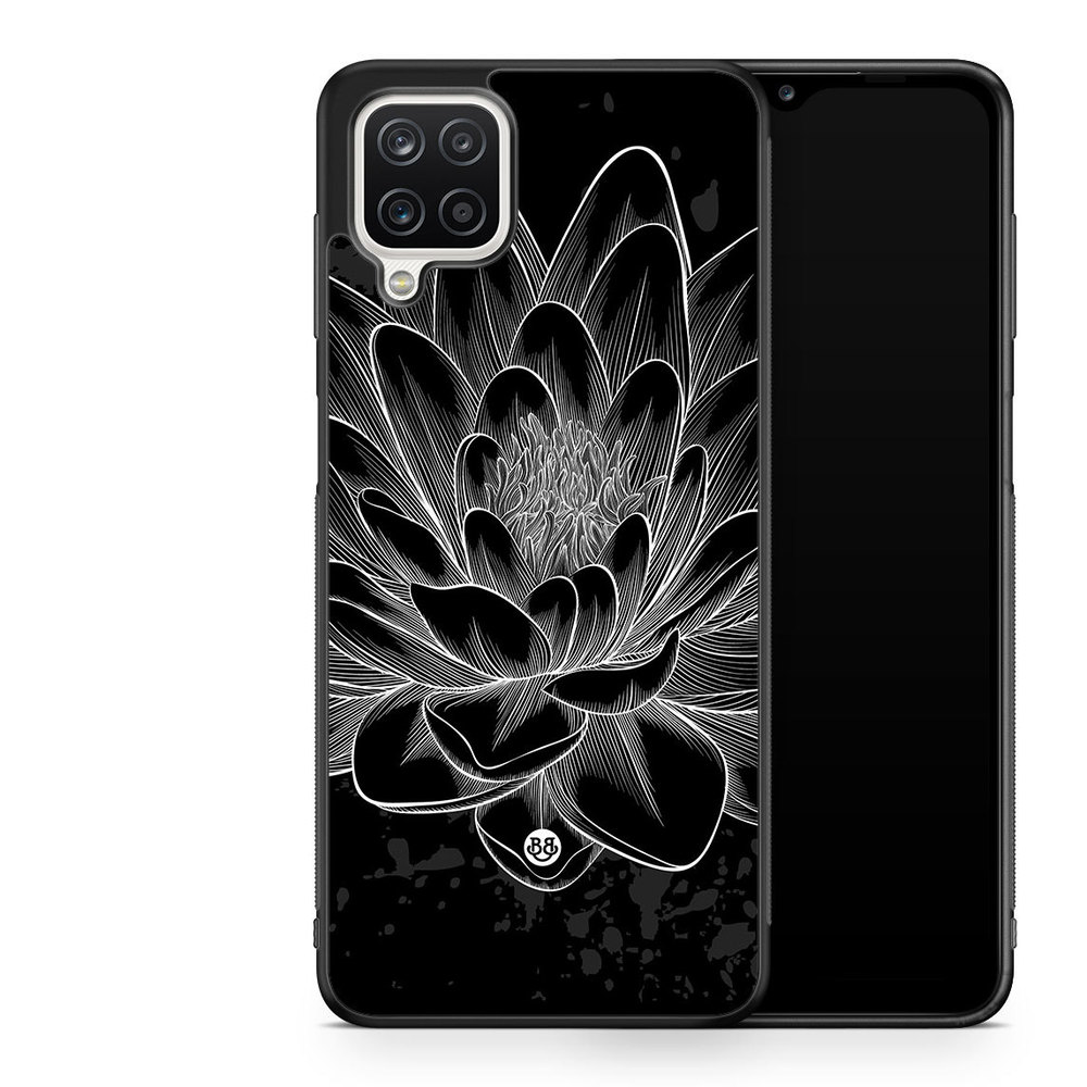 Samsung Galaxy A12 Case - Black/White Lotus
